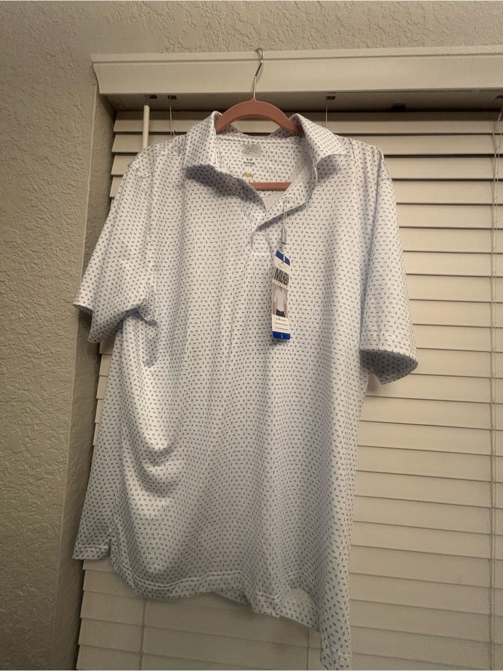 Greg Norman  Men's White Micro-Print Polo Shirt Large